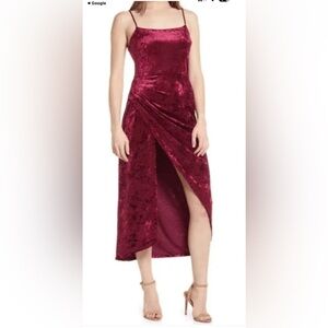 Saylor Cyndey Velvet Snake Midi Slit Dress in Wine Red